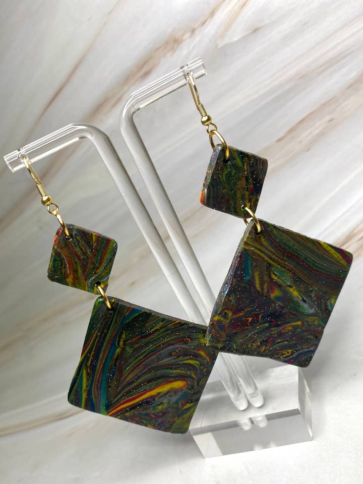 Tilted Square Two tier Earrings for wholesale by Oreilles Fantaisie LLC