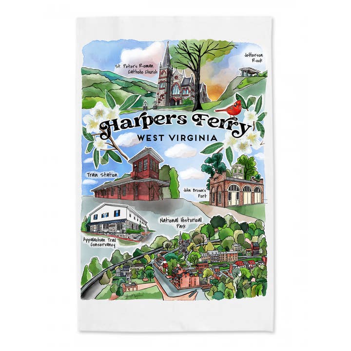 Harpers Ferry West Virginia Landmark Tea Towel for wholesale by Sweetgum Studio