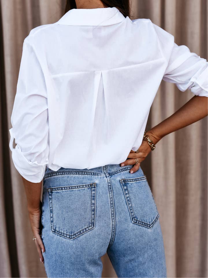 Lily Clothing - Wholesale Shirt - Women's - SIMPLE LONG SLEEVE V-NECK BUTTON-DOWN SHIRT