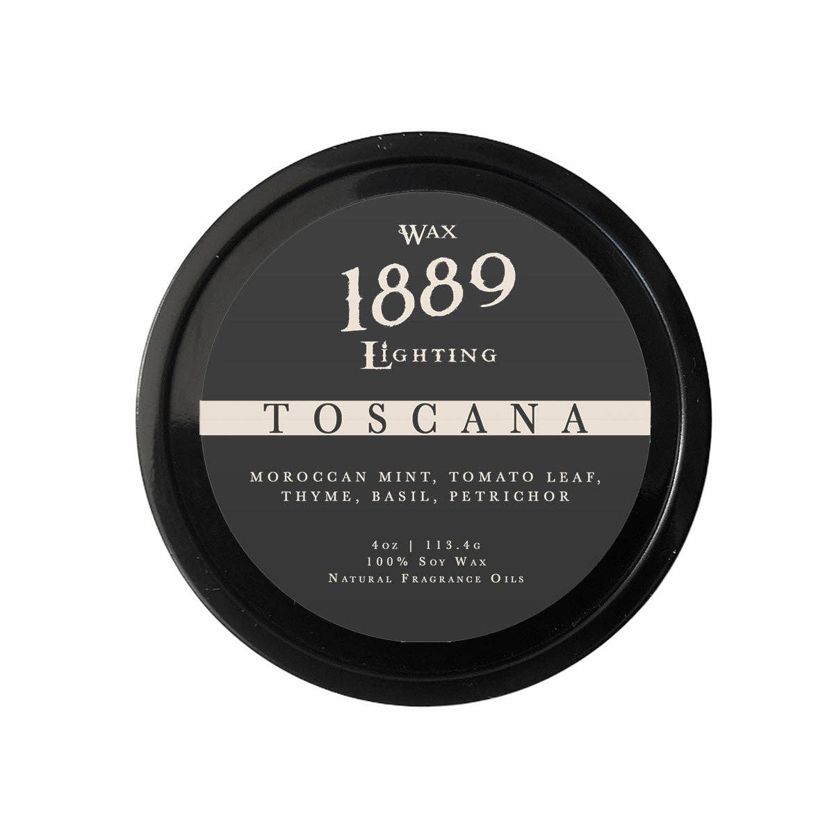 1889 Wax Lighting - Vendita all'ingrosso Candele da viaggio - Candela in Latta da 4oz Toscana0