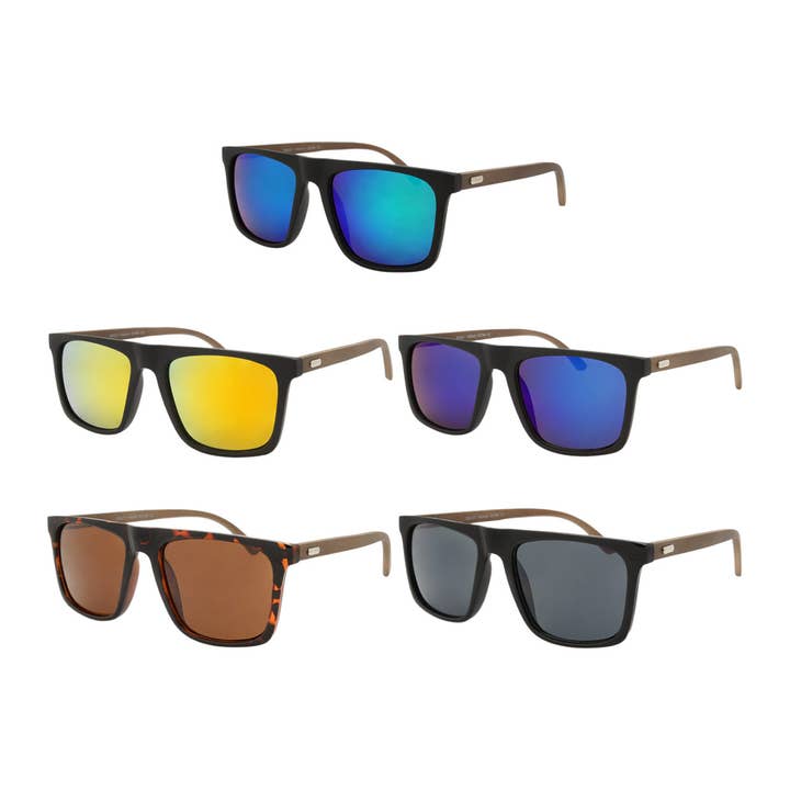 Lunettes de soleil en bambou pour hommes New Square Beach Style Mirror Lens pour la vente par Shark Eyes, Inc