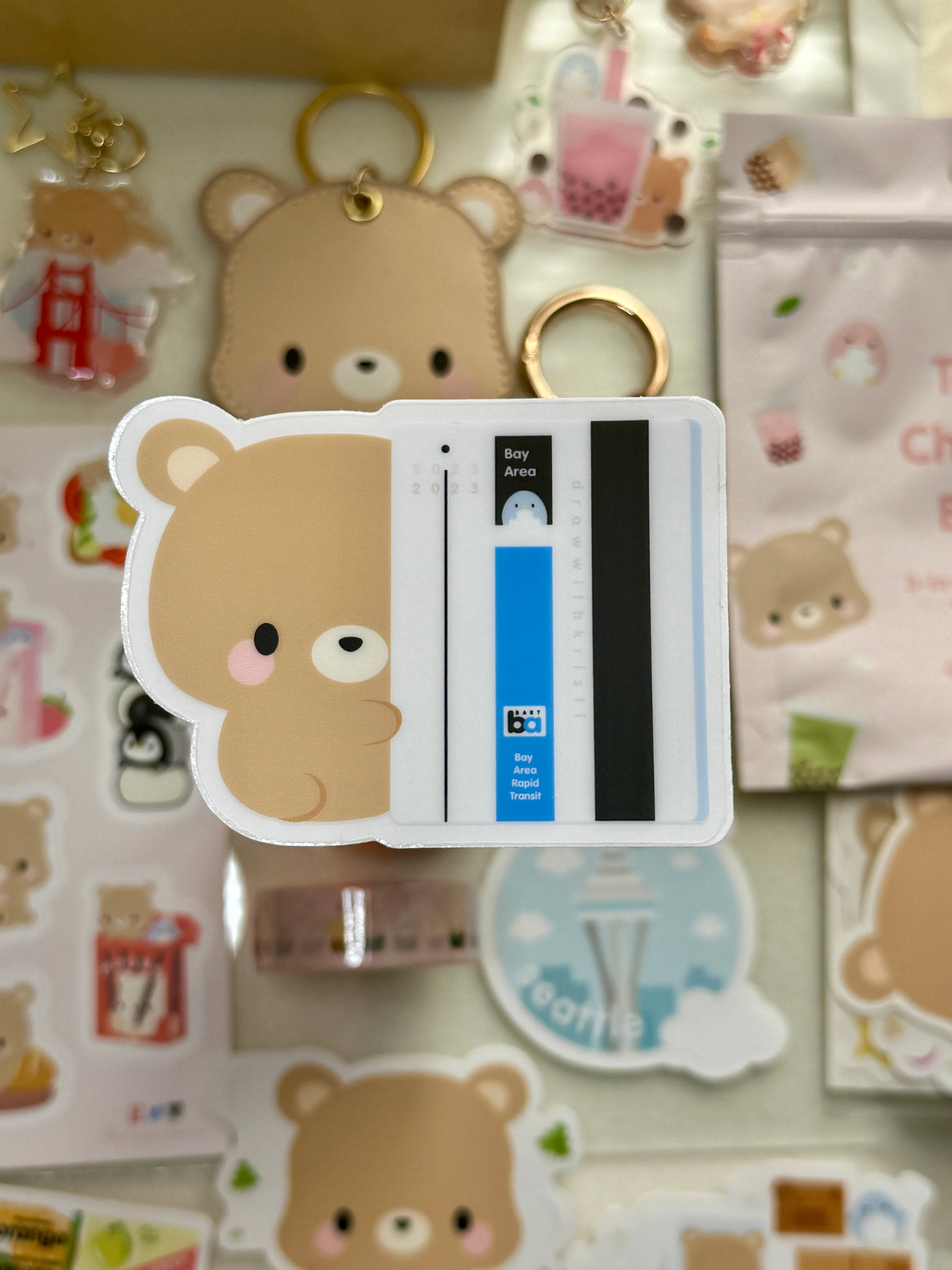 drawwithkristi - Wholesale Sticker - BART Ticket with Toffee Bear Clear Vinyl Sticker | Bay Area Rapid Transportation | Stickers Under 5 | Bay Area Gifts | Gifts Under 52