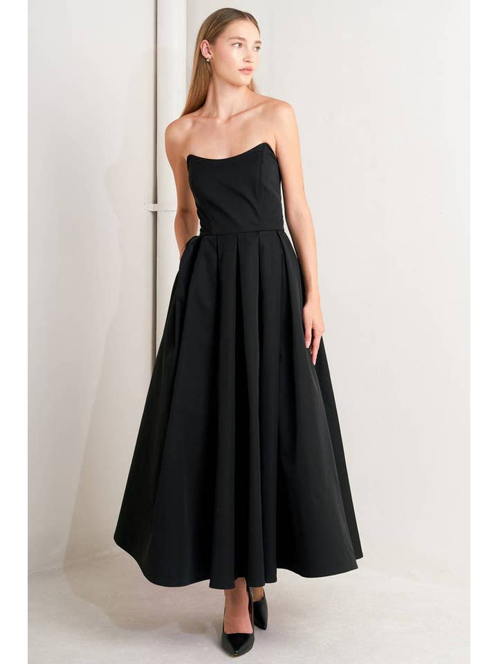 Black A solid woven midi dress - FD1821 for wholesale on Faire1