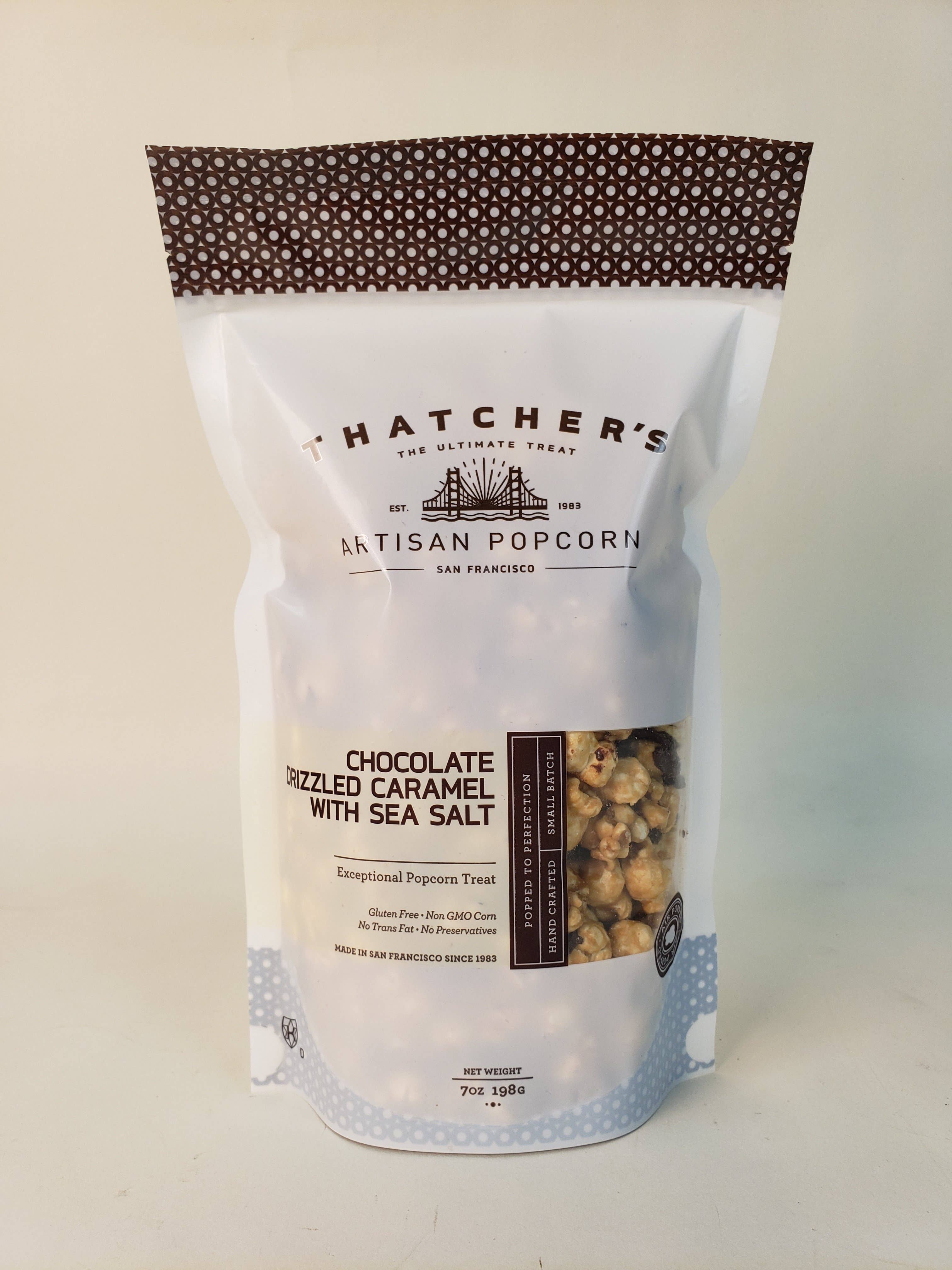 Thatcher's Gourmet Popcorn - Wholesale Popcorn - Chocolate Drizzled w/ Sea Salt Pouch - 7 Oz Popcorn
