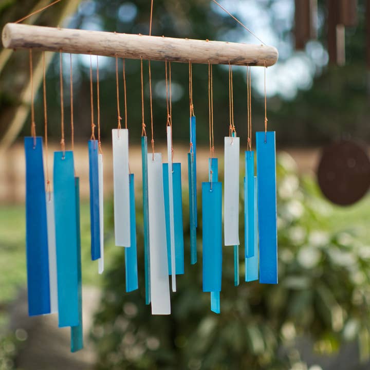Cohasset Gifts - Wholesale Windorgel - Blauwe rechthoeken getrommeld glas windgong2