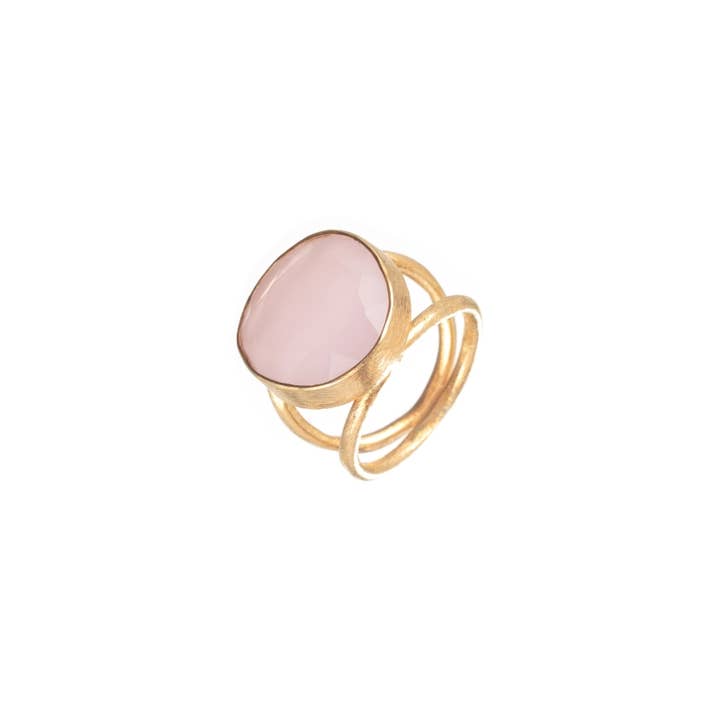 Anel mineral - 14mm - 12 - quartzo rosa - prata por atacado de Buganto