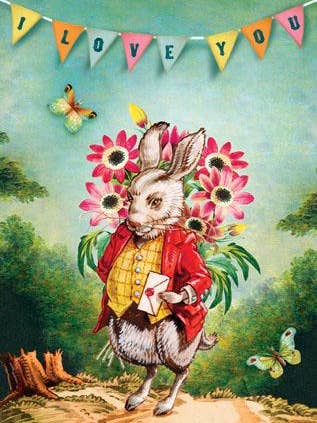 CC225 I Love You Konijn met bloemen voor wholesale door Cartolina Cards Inc.