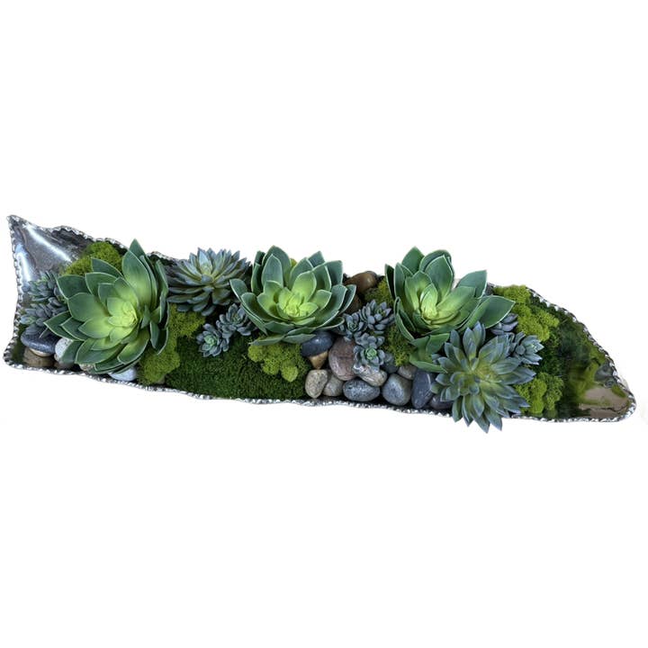 LONG ALUMINUM TRAY SUCCULENTS for wholesale by The Ivy Guild