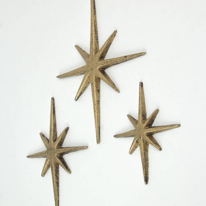 Zeckos - Wholesale Wall Accent - Set of 3 Metallic Gold Cast Iron Atomic Starburst Wall Decor1