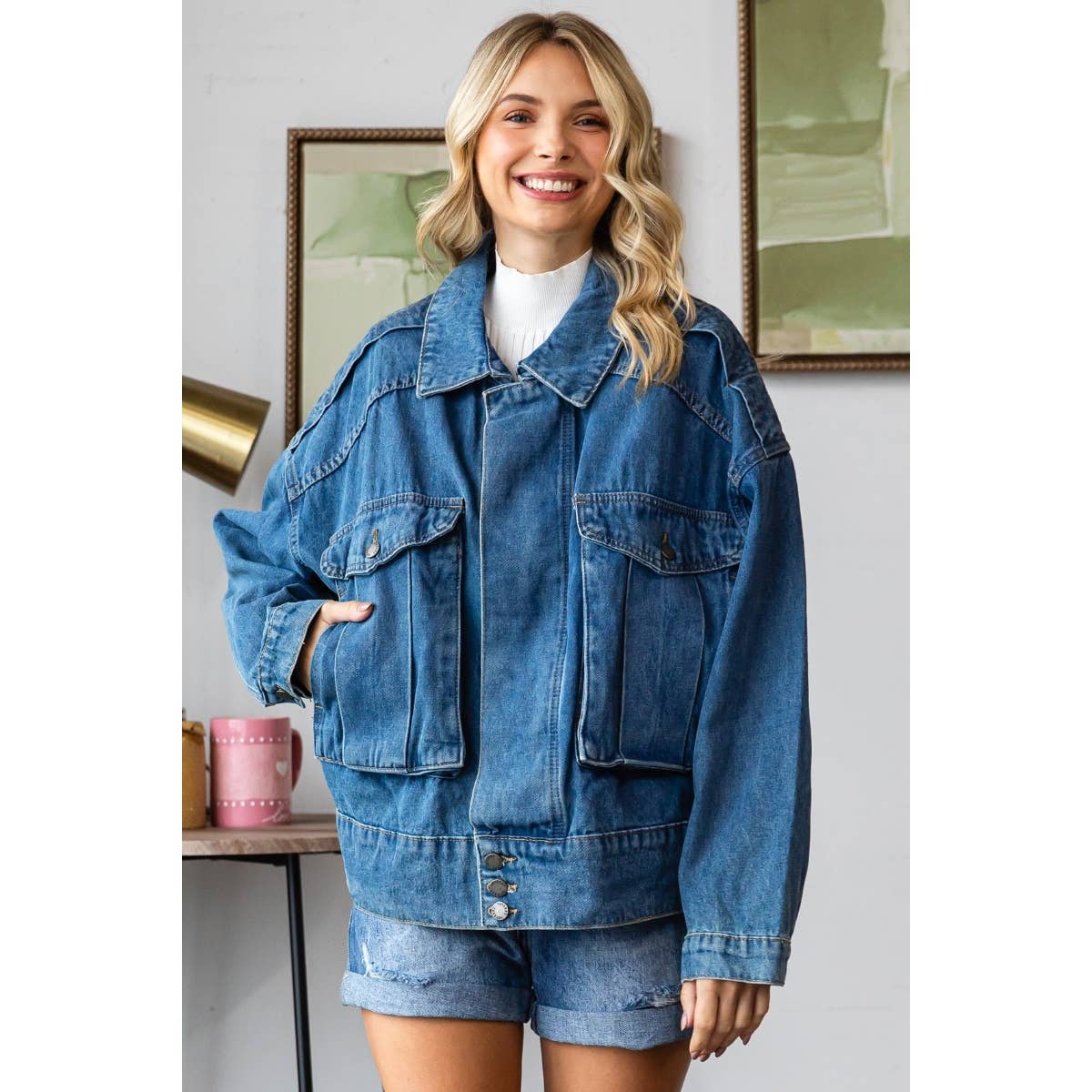 Veveret - Vente Veste en jean – femme - Veste cargo en jean surdimensionnée2