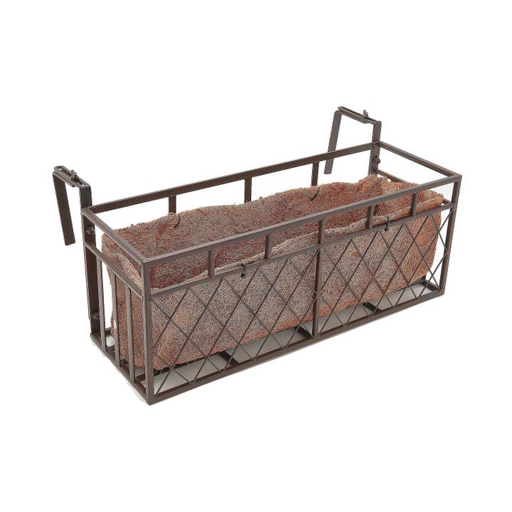Evergreen Enterprises - Wholesale Planter Box - Small Wrought iron railing planter with coco fiber liner, la