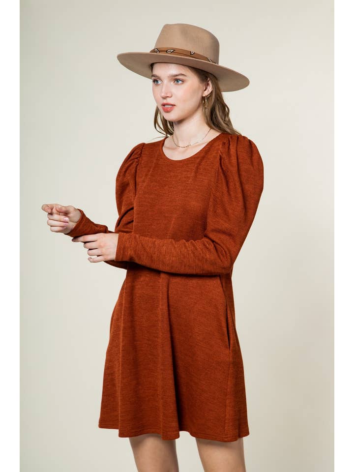 VERY J - Wholesale Dress - Women's - ND30024-Soft ribbed knit swing mini dress