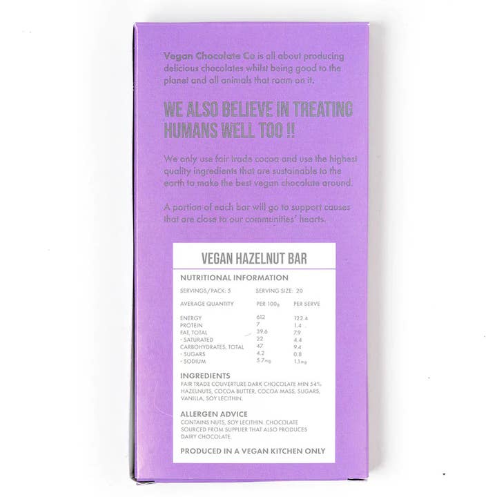 Vegan Chocolate Co - Wholesale Chocolate bar - VEGAN HAZELNUT BAR (100G)1