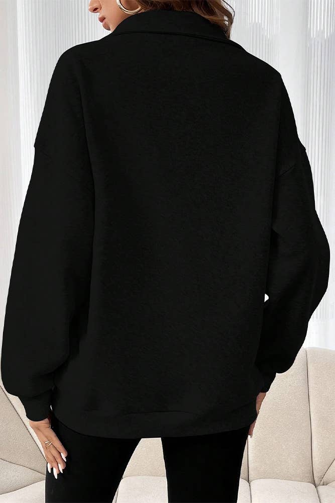 Comely Fashion - Wholesale Sweatshirt - Women's - Plain Half Zipper Front Kangaroo Pocket Sweatshirt4