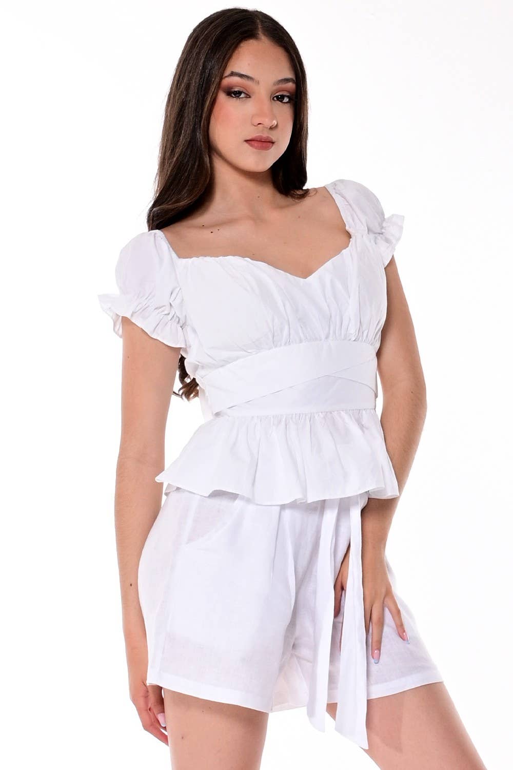 Ladies Sweet Heart Neck Top White by AZUCAR  for wholesale on Faire4