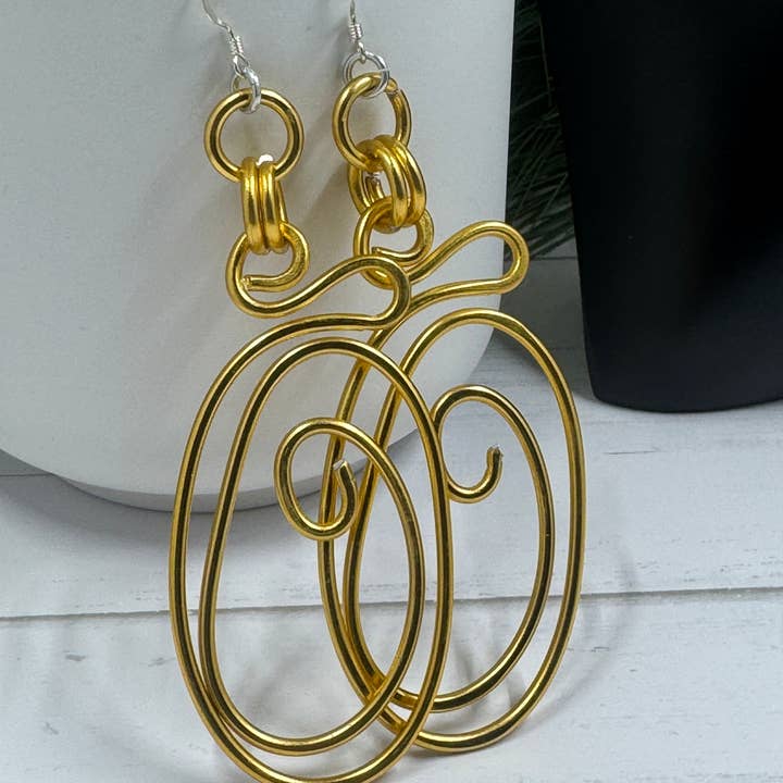 Jewelry With Me - Wholesale Dangle Earrings - Abstract Gold Aluminum Wire Earrings with Sterling Silver Ear Wire