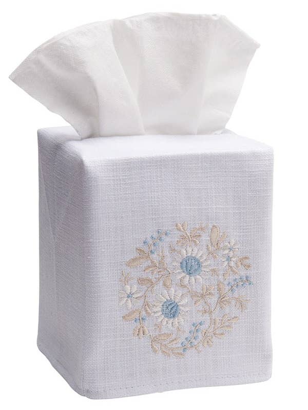 Tissueboxhoes, Bloemenwiel (Beige/Eendenei Blauw) voor wholesale door Jacaranda Living