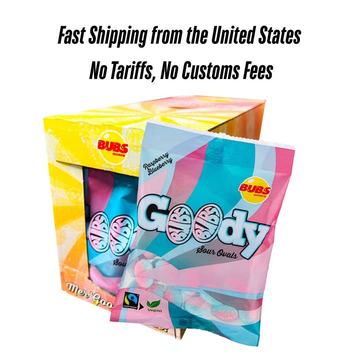 Bubs Goody Sour Ovals Raspberry/Blueberry Big Pack 12 X 90g for wholesale by Swedish Sweets Wholesale LLC - Swedish Candy