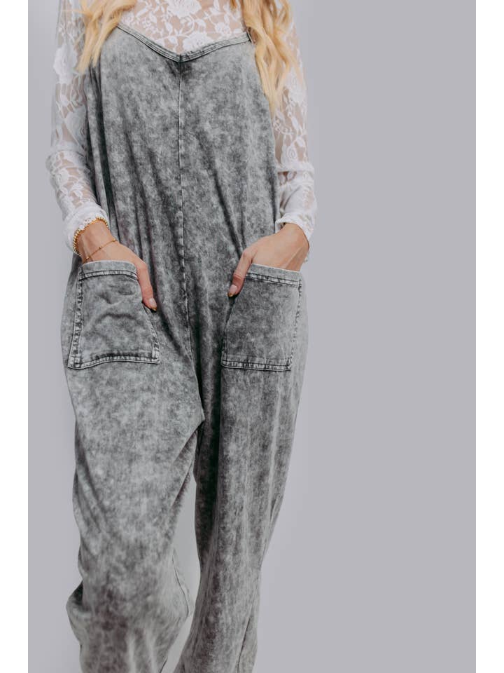 MK470 Acid Washed Jumpsuit - Gray for wholesale on Faire7