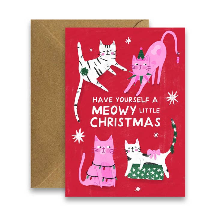 Miauende kleine Weihnachten - Festliche Katzenkarte für den Großhandel von By Claire Schorman