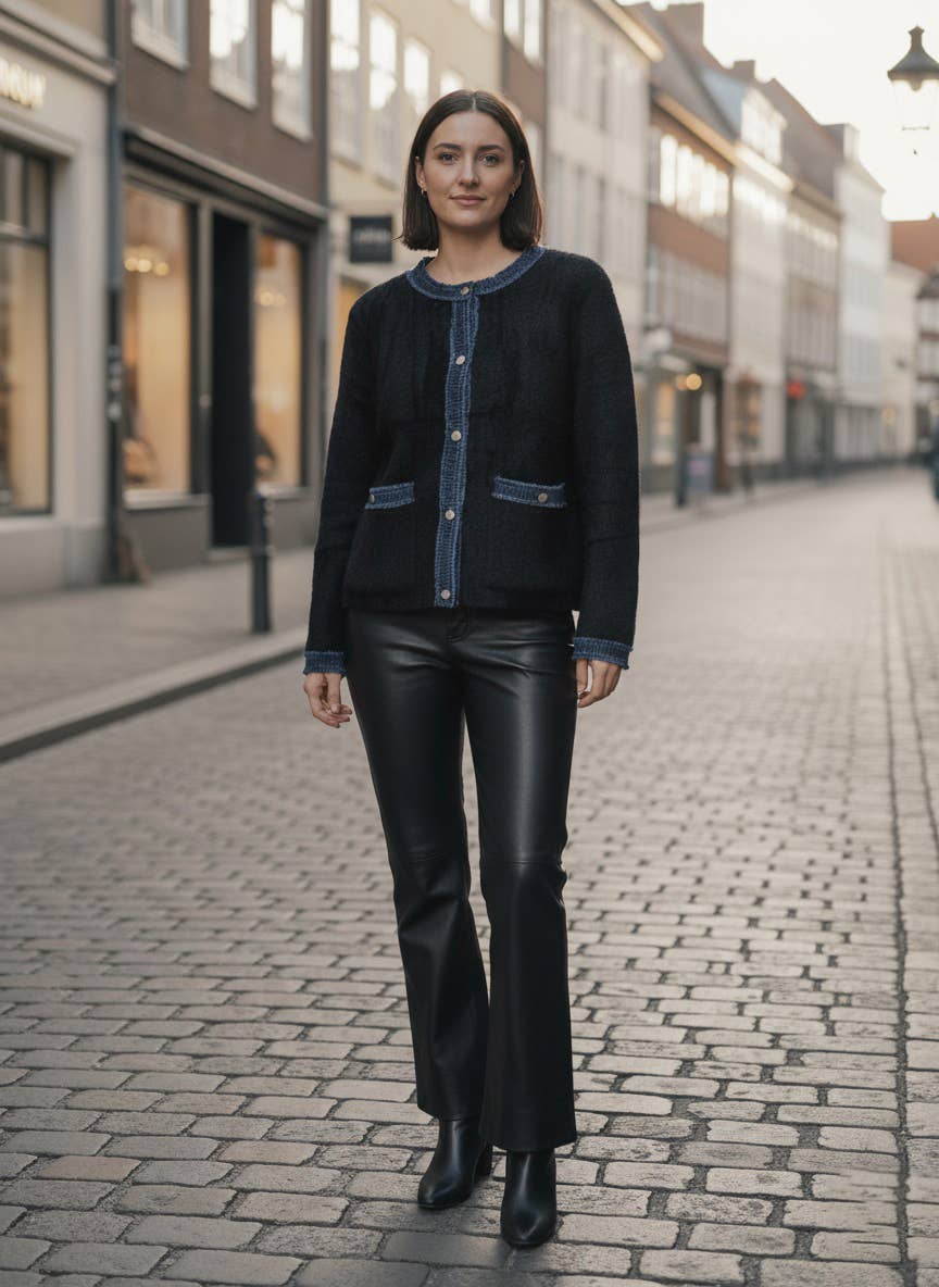 MOOYA - Wholesale Cardigan - Women's - Textured trim knit cardigan - XY0021