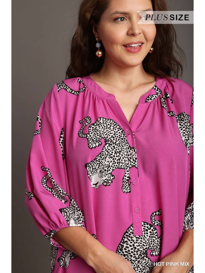 Vanilla Monkey - Wholesale Dress - Women's - Plus Cheetah Print Half Button Down Midi Dress5