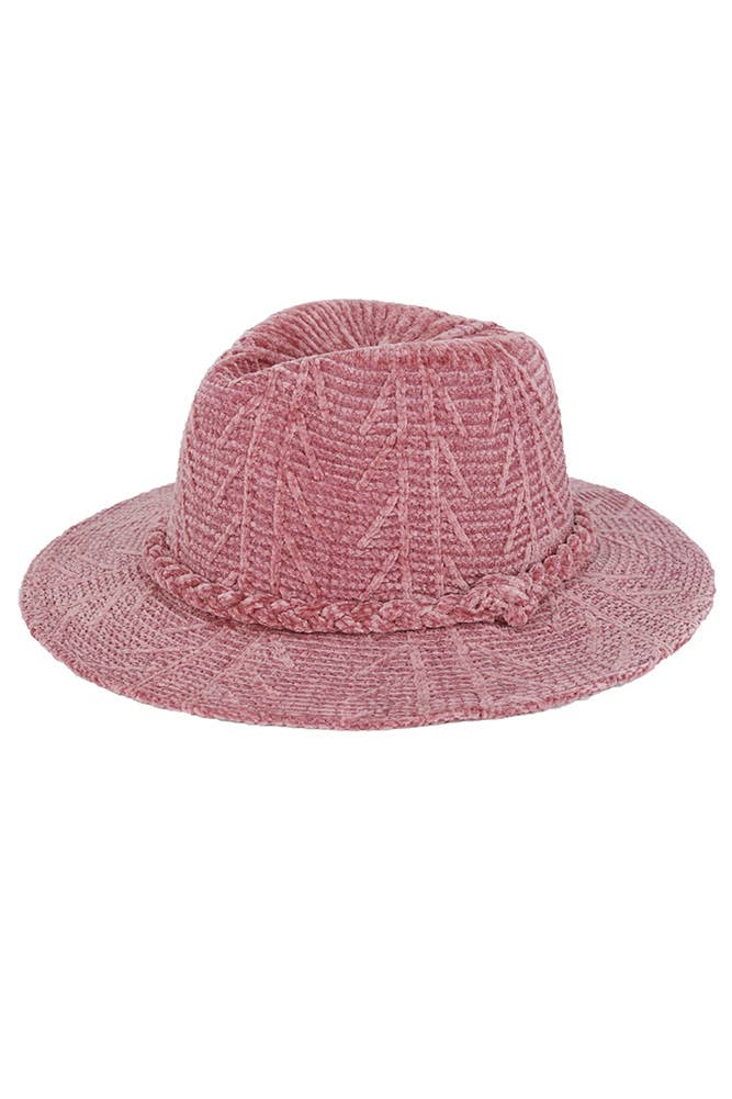 Hana - Vente Chapeau en feutre - femme - Fedora d'hiver à motif chenille et bande tressée3