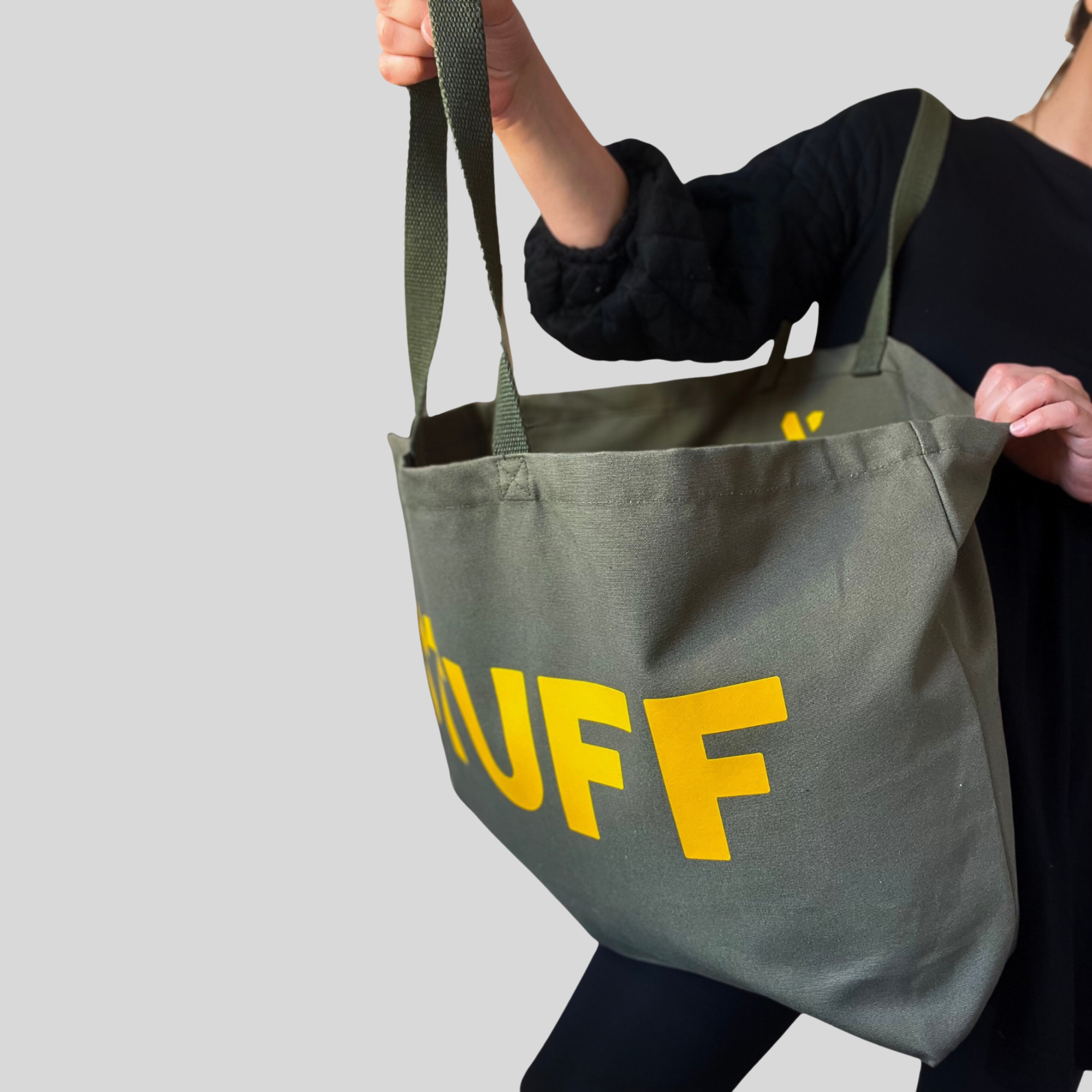 the Cornish studio – Engroshandel Tote bag - Dame – Jumbo STUFF Taske - Oliven/Gul 2