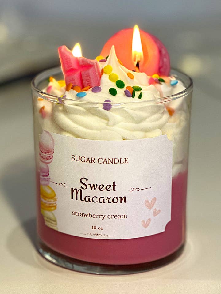 Sweet Macaron Candle: Soy Wax Gift & Retail Ready Home Decor for wholesale by Sugar Candle