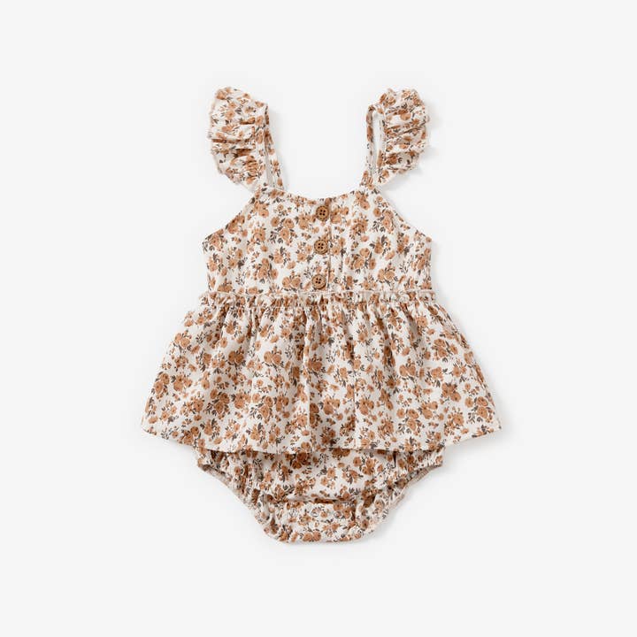 Creamcolored Mommy and Me Beige Floral Shirred Top Button Front Dress for wholesale on Faire