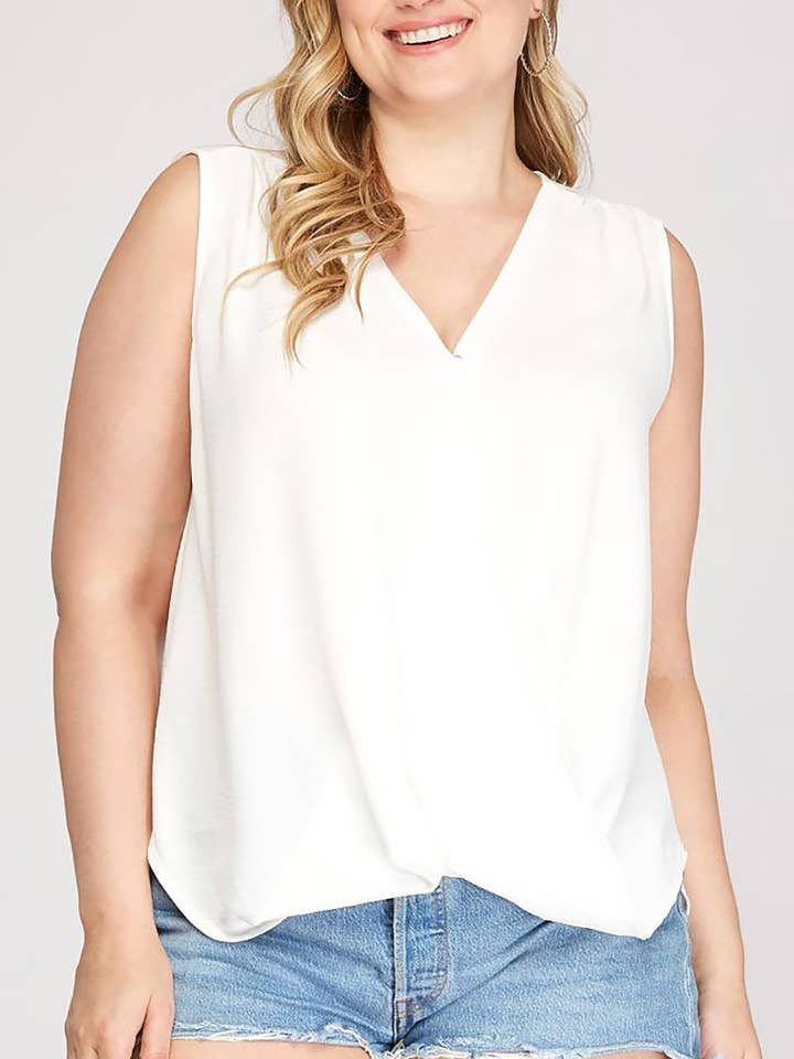 TOP TEJIDO SIN MANGAS CON LAZO EN LA ESPALDA Y ENCAJE TALLA GRANDE para venta al por mayor de ROUSSEAU