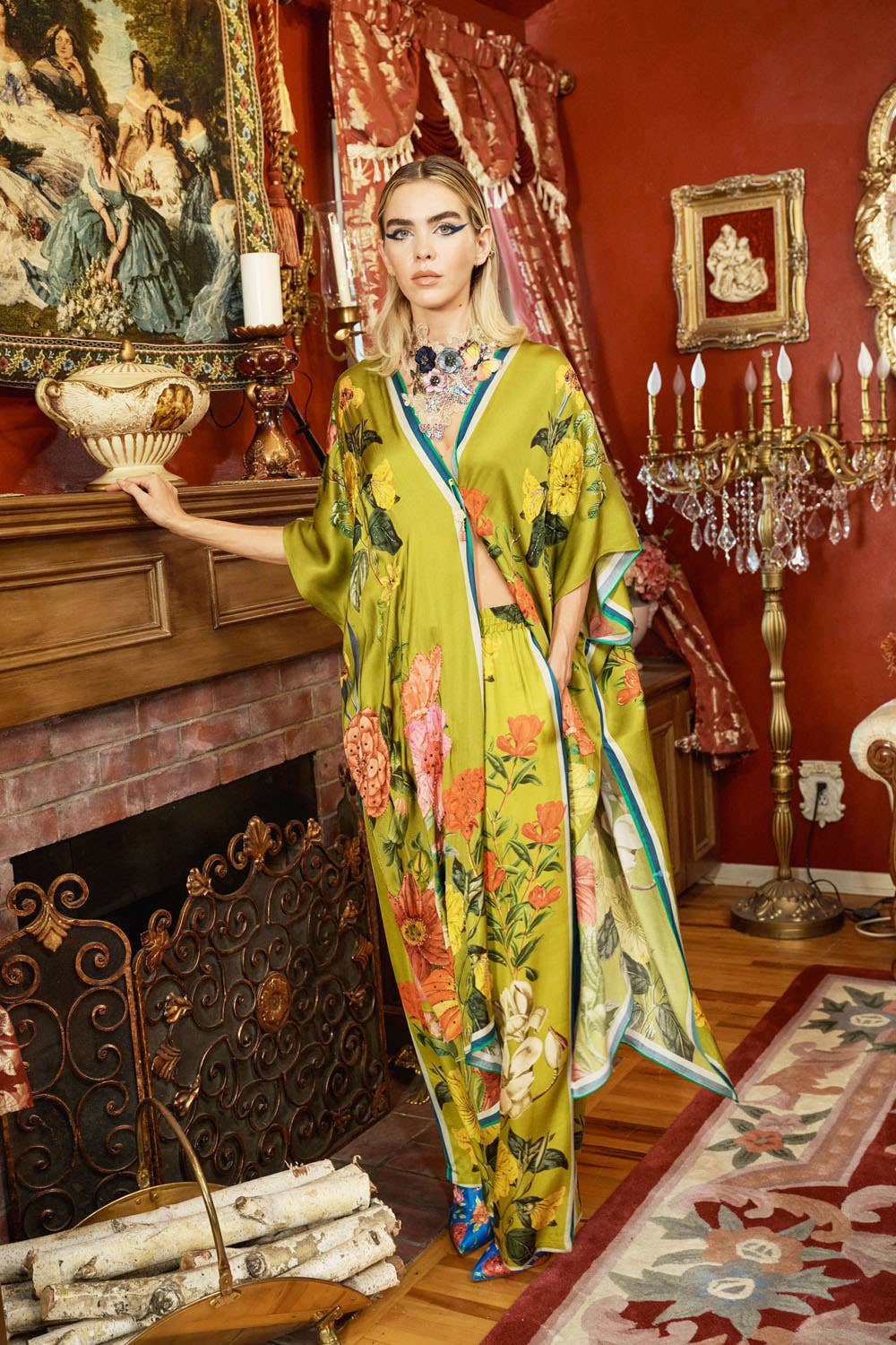 Olive Floral French Riviera Hand-Beaded Kimono / Topper for wholesale on Faire16