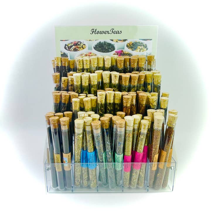 FlowerTeas - Wholesale Retailer Display - Food & Drink - Test Tube Tea Display Rack Acrylic