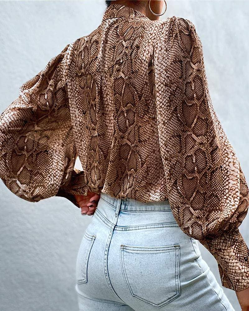 puff lantern sleeve snakeskin print knotted top for wholesale on Faire1