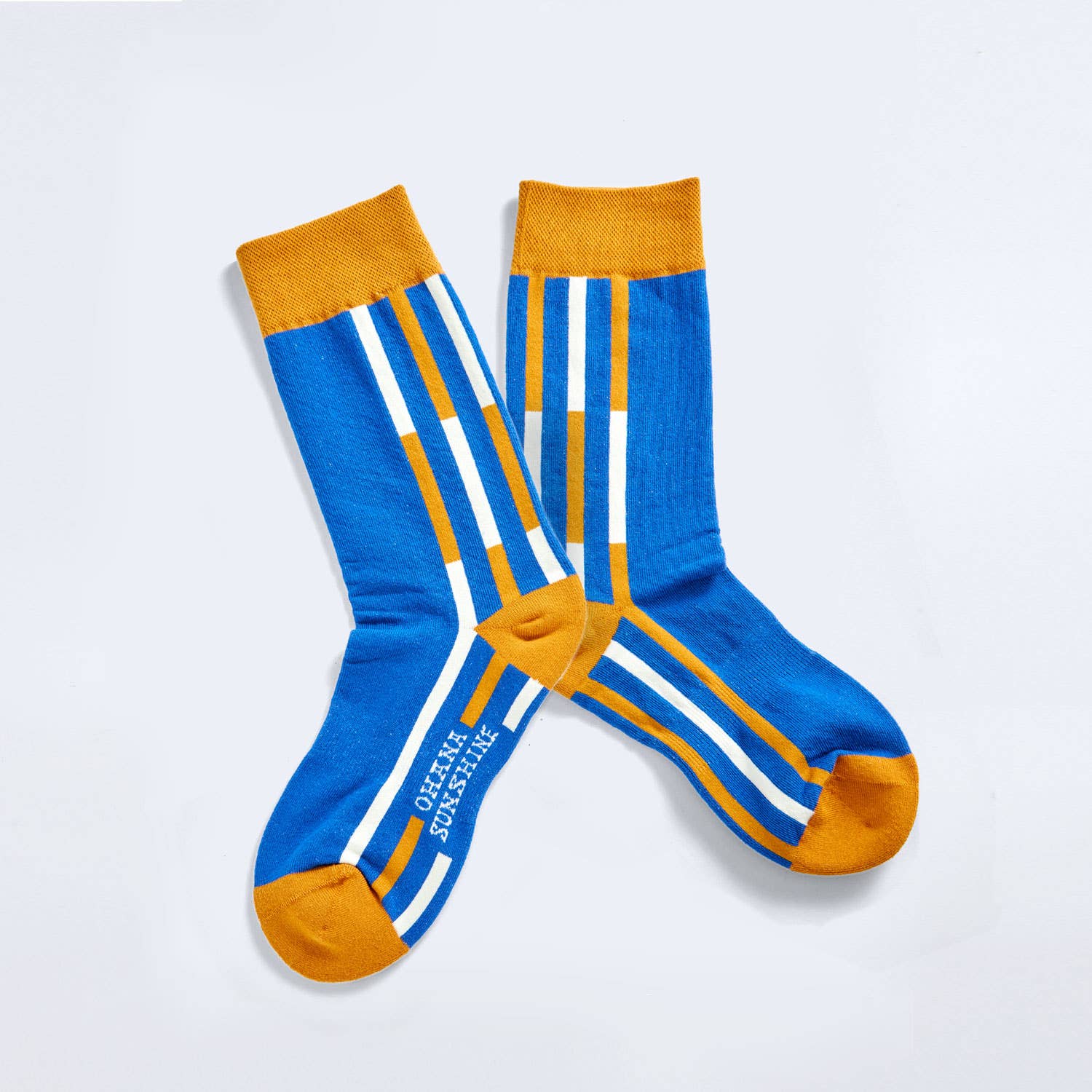 Ohana Sunshine - Wholesale Socks - Unisex - Stripe Trifecta Crew Socks |  Blue & Brown | Soft Combed Cotton 1