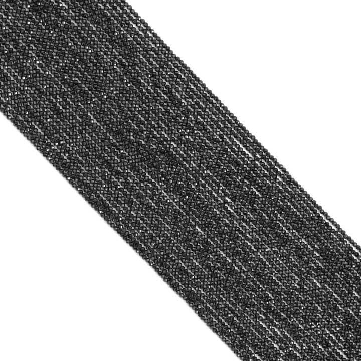 BestBeads&Beyond – Großhandel Perlen – Großhandels-Strang mit 2 mm natürlichen schwarzen Spinell-Rundperlen, mikro-facettierte Edelsteinperlen mit feinem Schliff, ca. 38 cm Strang, SKU#U503