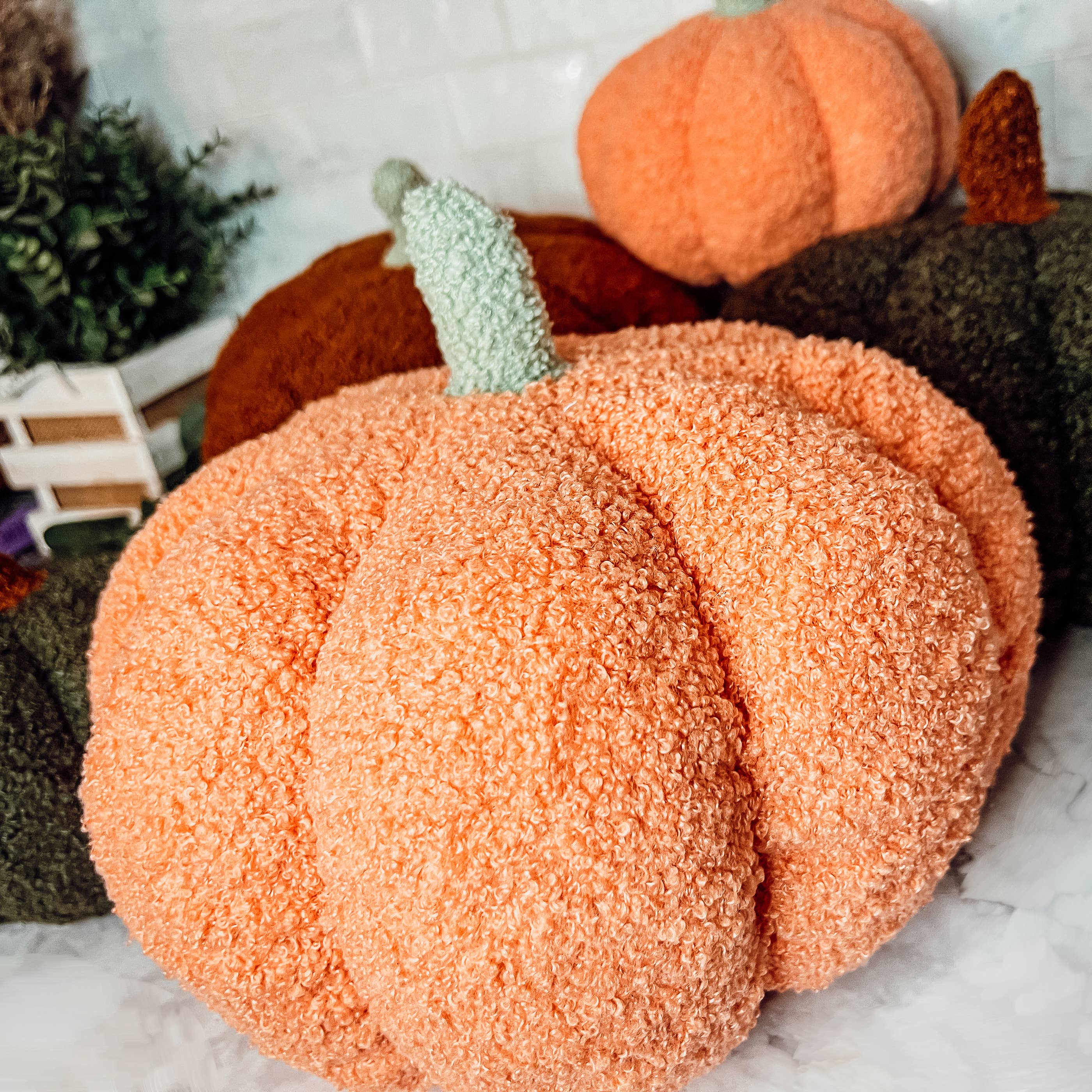 Gia Roma - Wholesale Decorative Tabletop Object - Neutral Fall + Halloween Home Decor, Cute Cotton Pumpkins BW49