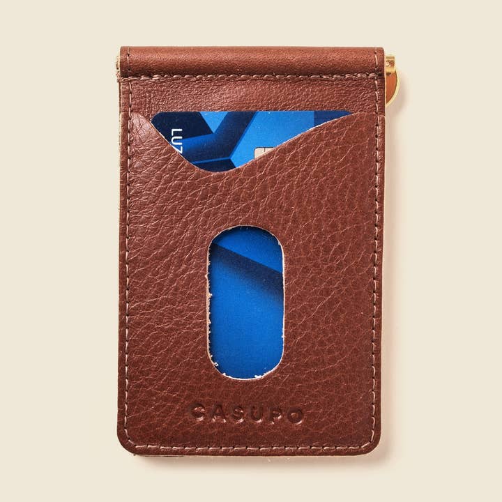 Carteira com Clip de Dinheiro em Pele para Homem - Chocolate por atacado de CASUPO