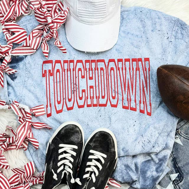 Touchdown Red PUFF Pigment Dyed Tee for wholesale by Trendy Tee Co.