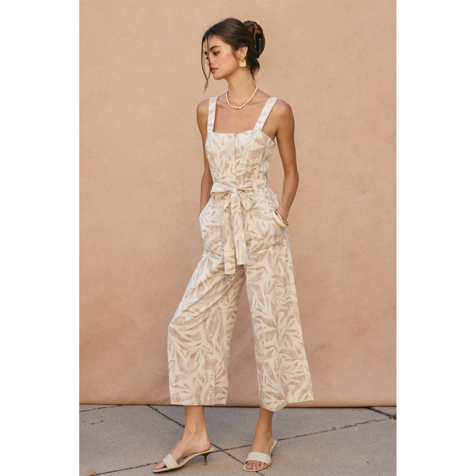 SEASHORE Driftwood Dreams Straight Neck Wide Leg Jumpsuit for wholesale on Faire1