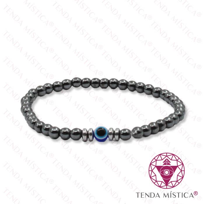 Hematite and Turkish Eye Bracelet 4mm for wholesale by Tenda Mística