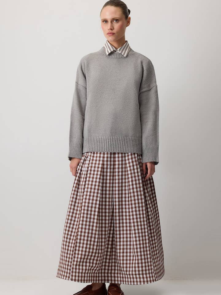 PLEATED GINGHAM POPLIN SKIRT for wholesale by Touché Privé