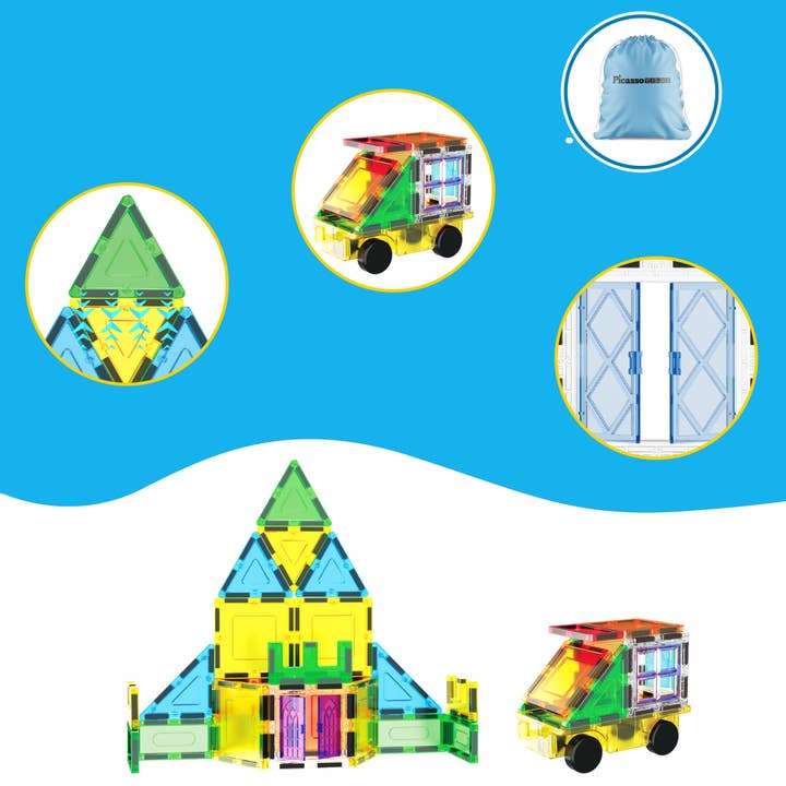 PicassoTiles - Wholesale Toy Set - Kids - Magnetic Tile With Winows And Doors Building Blocks - 61 Pcs