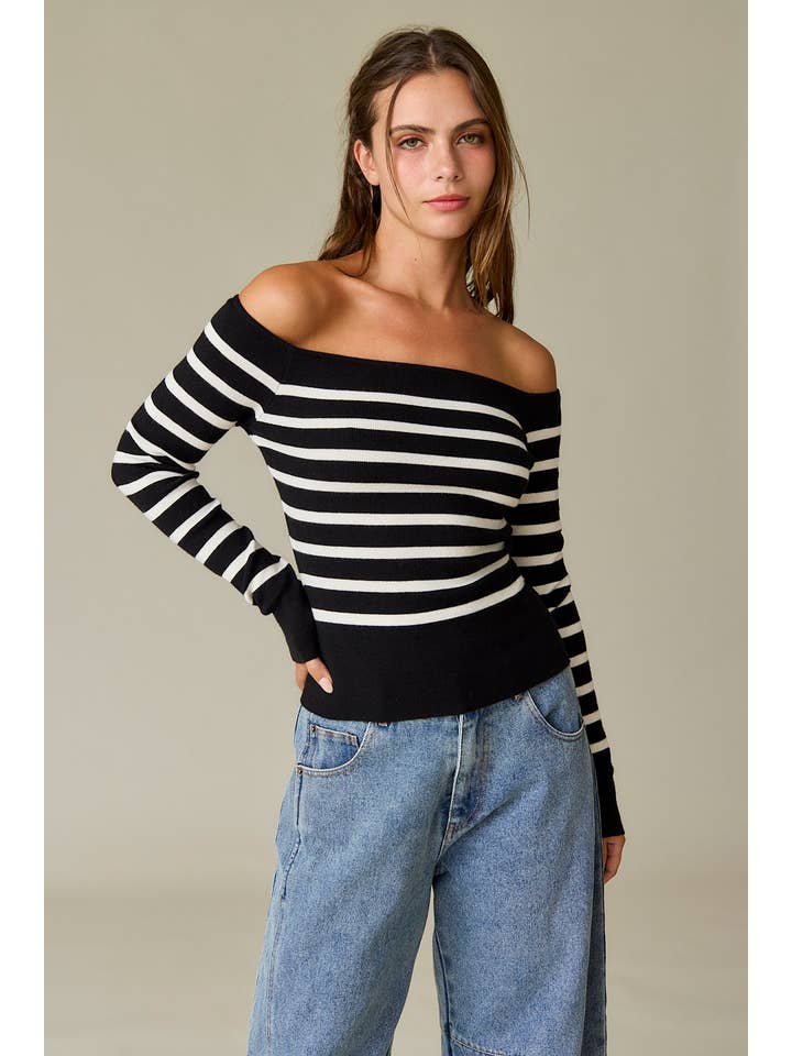 WHITE PT18350 - Bella Off the Shoulder Knit Top for wholesale on Faire1