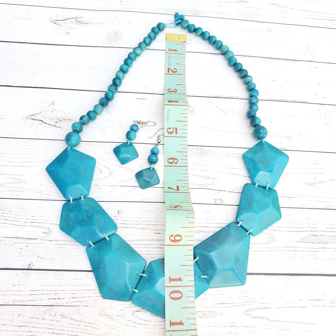 Organic jewelry by Allie - Wholesale Jewelry Set - Pentagons tagua nut diamonds geometric necklace 2pc set1