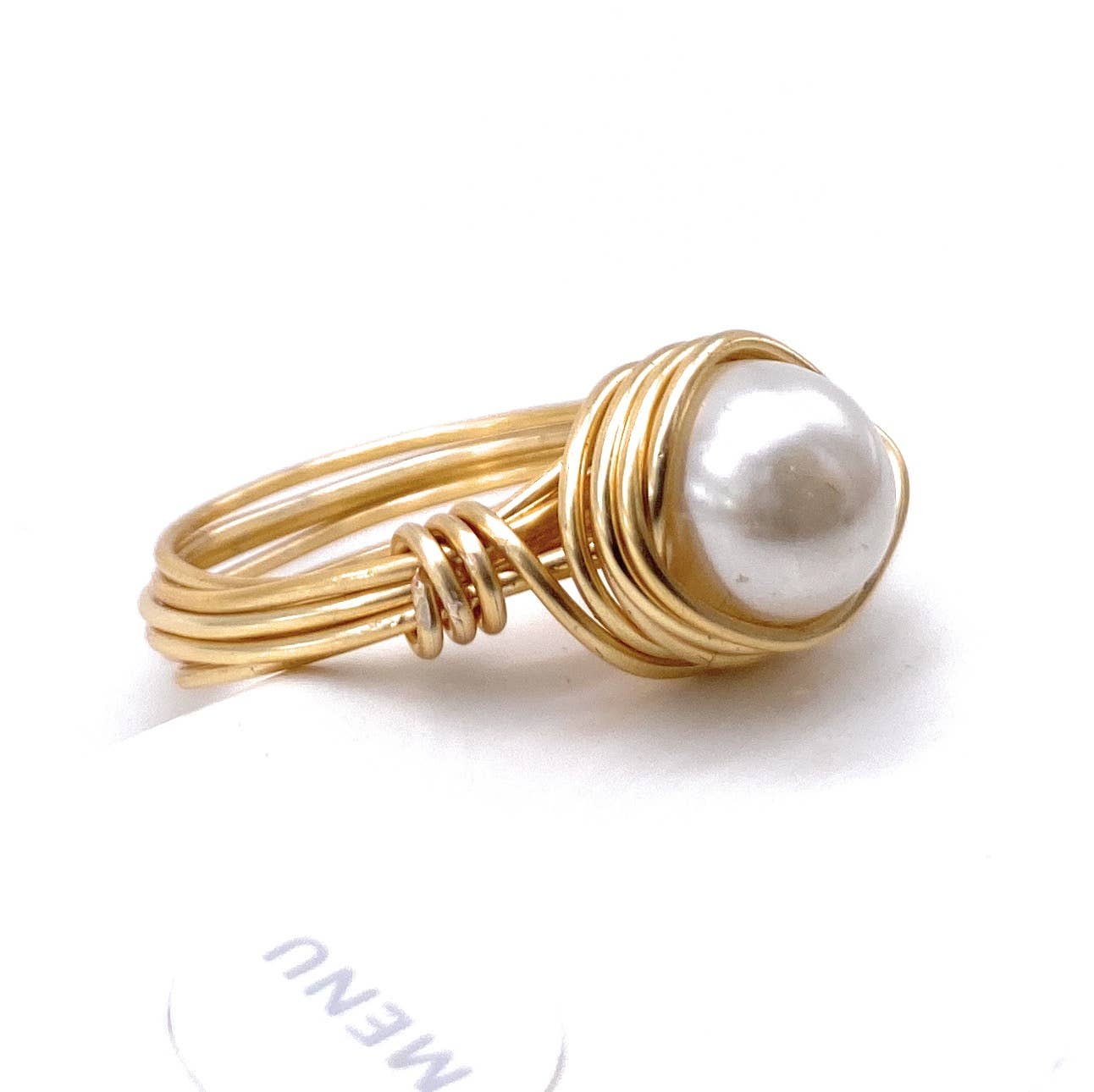 Marble Designs Jewelry - Wholesale Band/Stacked Ring - Pearl Gold Wire Wrapped Ring Cream3