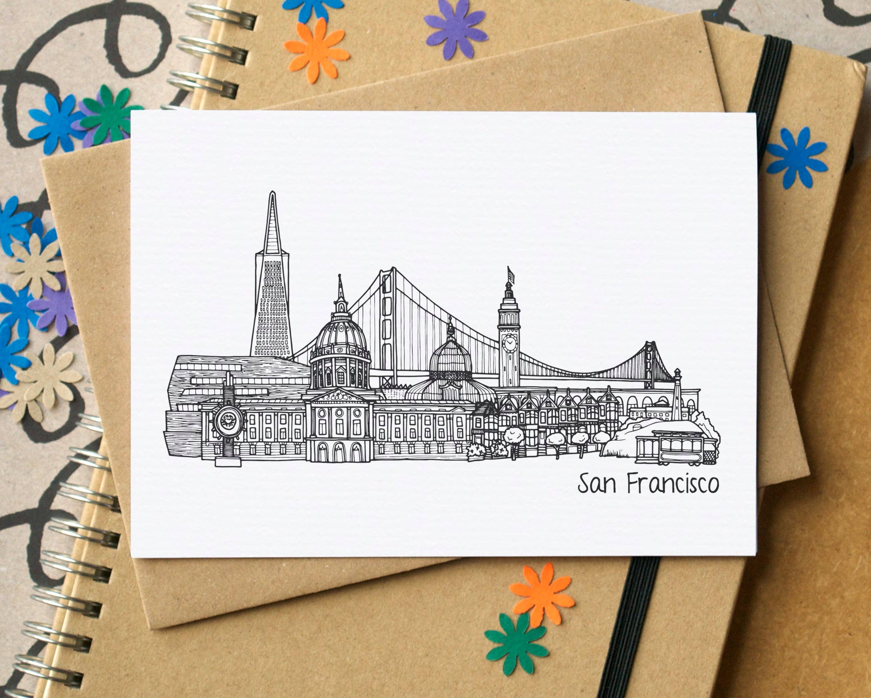 Becka Griffin Illustration – wholesale Everyday greeting card – San Francisco Skyline Landmarks Greetings Card0