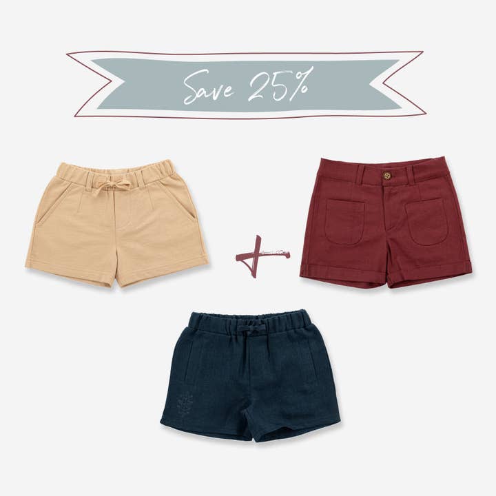 Organic Cotton & Linen Essential Shorts (Bundle of 3) for wholesale by Treehouse