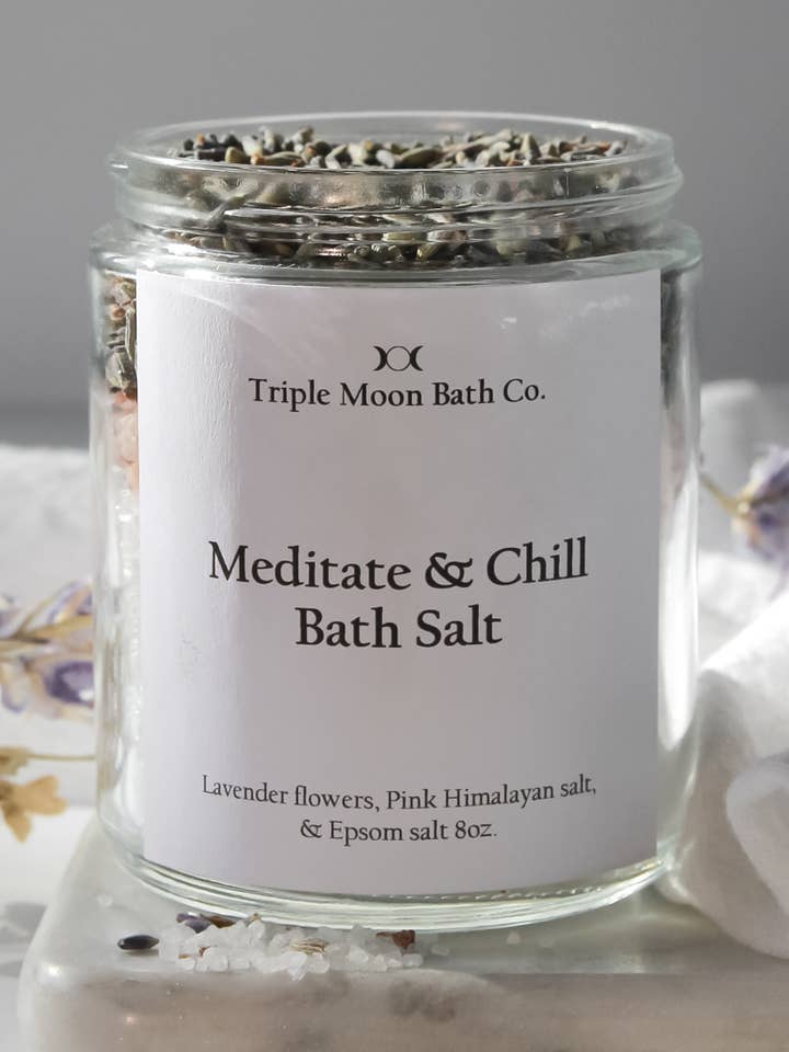 Meditate & Chill Bath Salt Jar for wholesale by Triple Moon Bath Co.