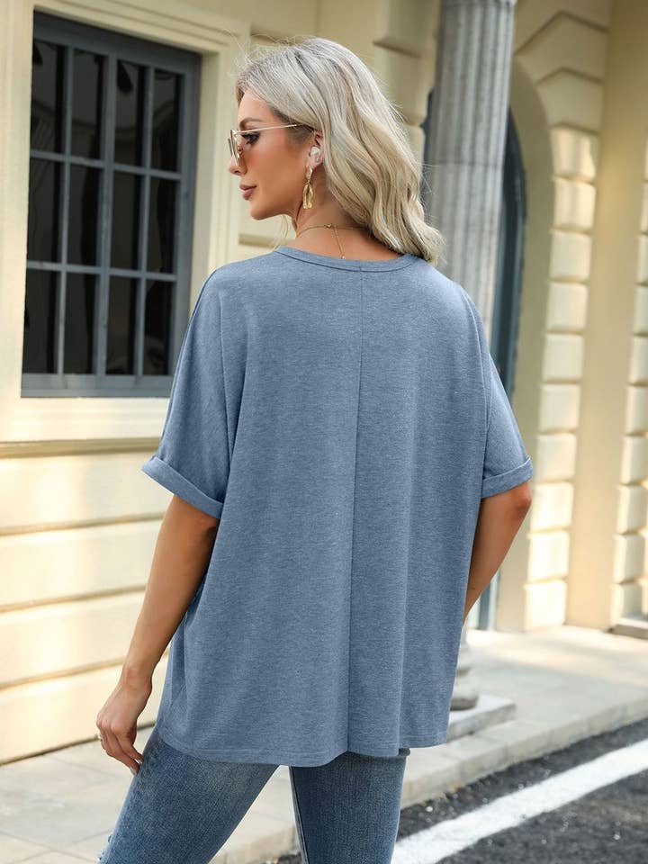 Lily Clothing - Wholesale T-Shirt - Women's - ROUND NECK SOLID COLOR SHORT SLEEVE LOOSE T SHIRT_CWTSTS028011